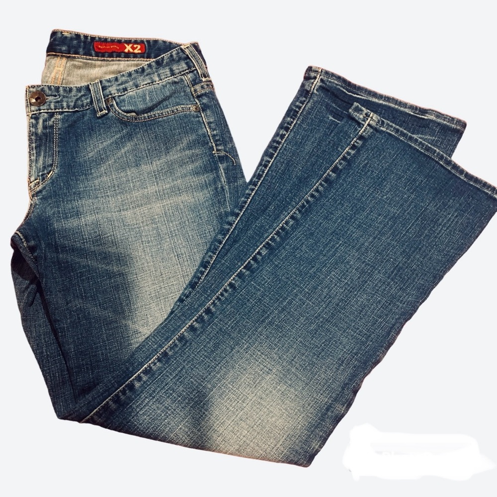 Express X2 Straight Leg Boot Cut Denim Jeans Vintage Stretch Y2K Size 10R